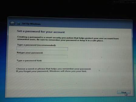 set password account instal windows